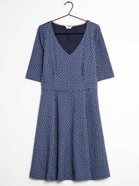 Boden A-Line Floral Jacquard Blue Pattern Dress Womens 2 Petite Side Zip